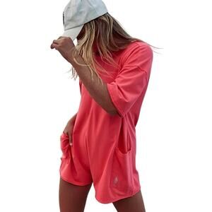 NWOT Free People Movement FP Women XS Oversized Hot Shot Tee Romper Hot Pink